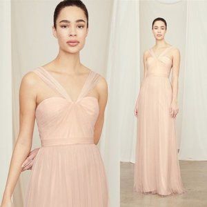 Amsale Aisha Tulle Twisted V-Neck Gown in Blush 10 Womens Long Dress Neutral